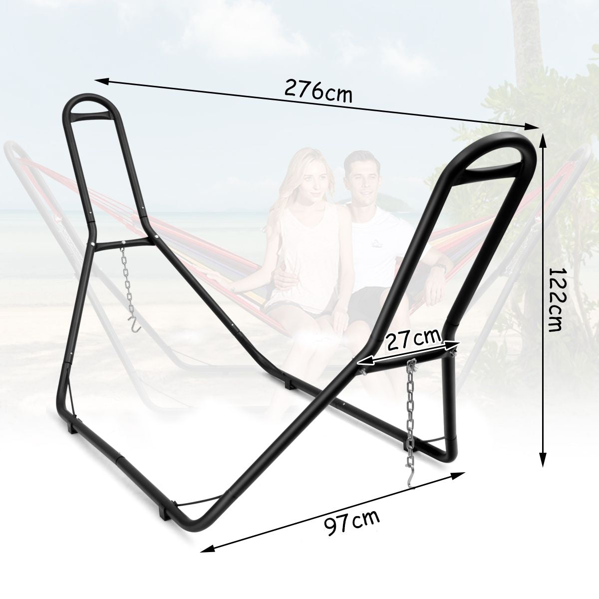 Support De Hamac Type-H Pour 2 Personnes Capacité 200 Kg (Hamac Non-Inclus) Avec Chaines En Métal 280X95X115Cm