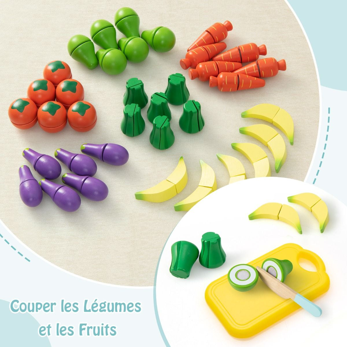 Marchande En Bois Enfant 45 X 24 X 86 CM 36 Légumes Panneau Publicitaire Rideaux Et Fruits Auvent Mignon 3 Ans+ Bleu/Rose