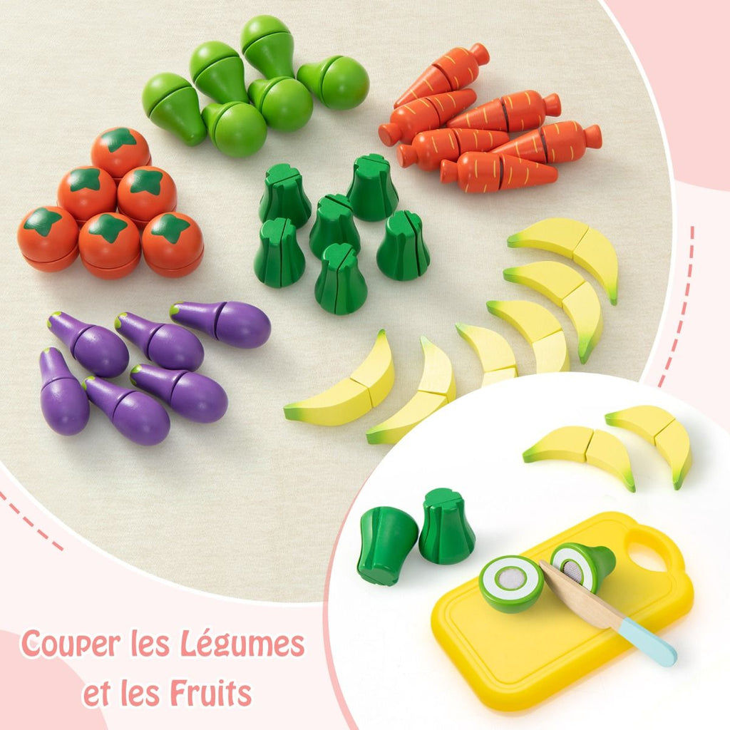 Marchande En Bois Enfant 45 X 24 X 86 CM 36 Légumes Panneau Publicitaire Rideaux Et Fruits Auvent Mignon 3 Ans+ Bleu/Rose
