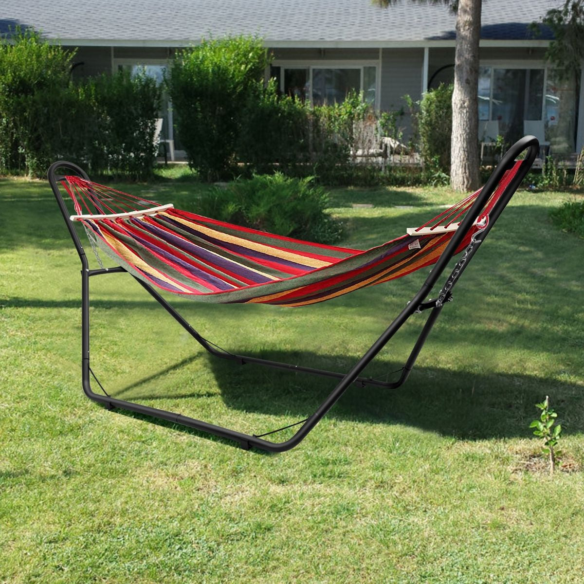 Support De Hamac Type-H Pour 2 Personnes Capacité 200 Kg (Hamac Non-Inclus) Avec Chaines En Métal 280X95X115Cm