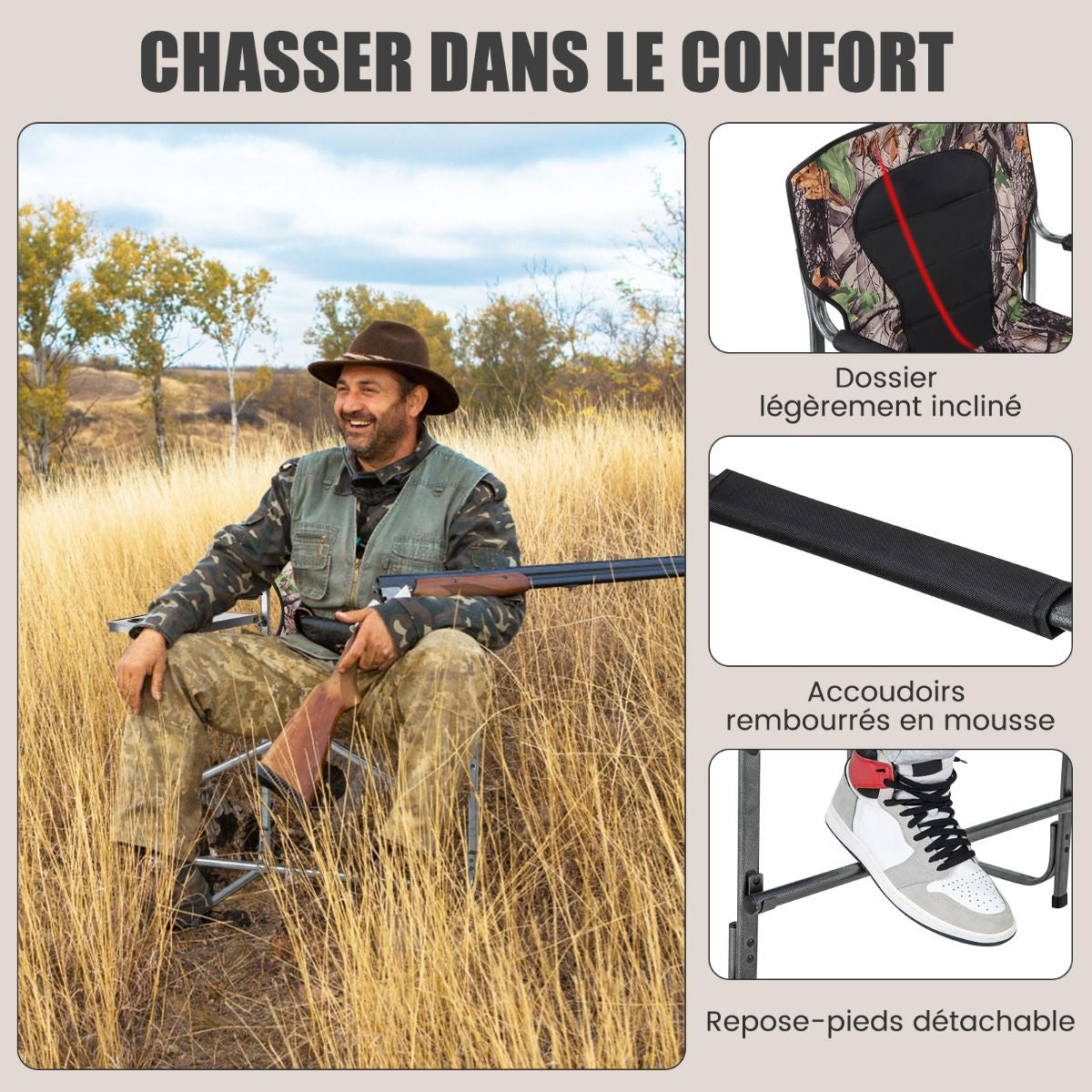 Chaise De Camping Pliante Avec Table Latérale Amovible Charge 150KG Chaise De Pêche Avec Porte-Gobelet Pour Chasse Randonnée